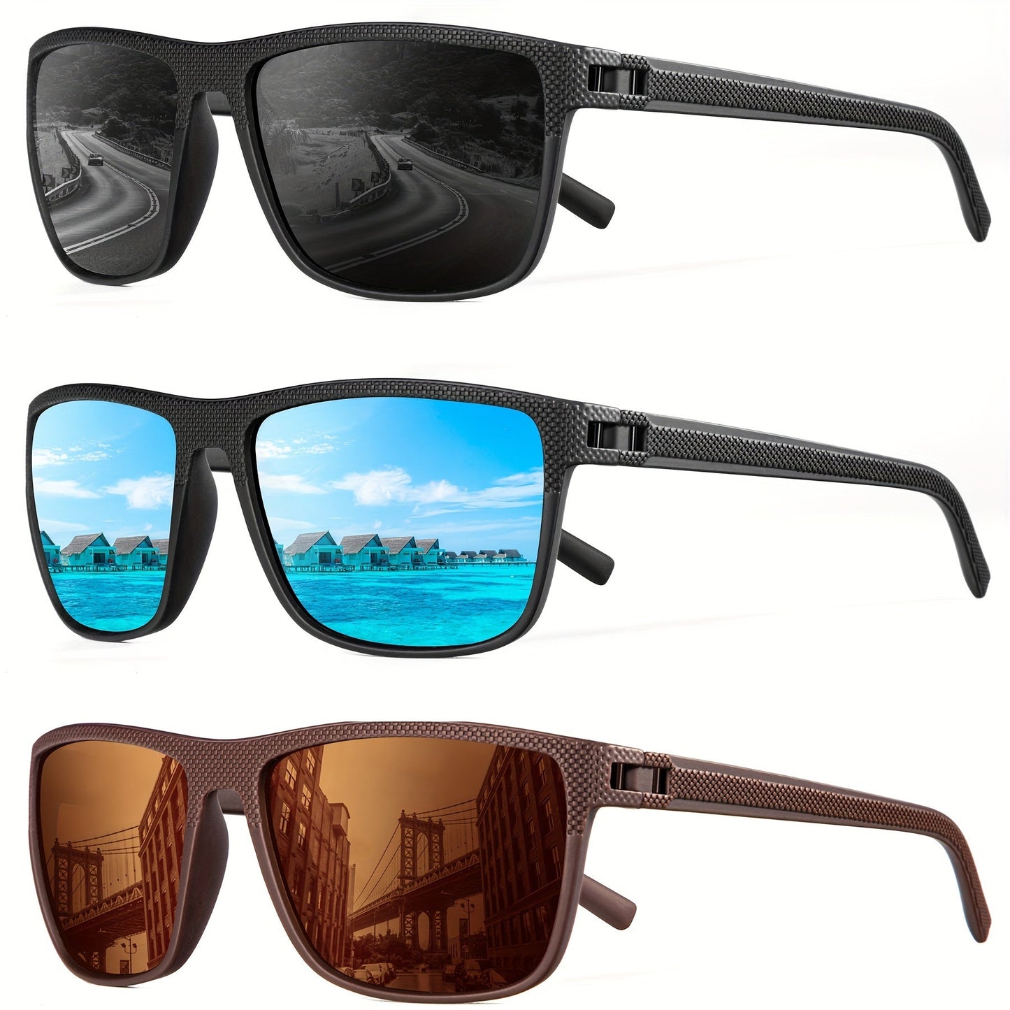 Sunglasses for Men - Polarized 3 Pack for Women Classic Square Sport Lightweight UV400 - product detail view 36