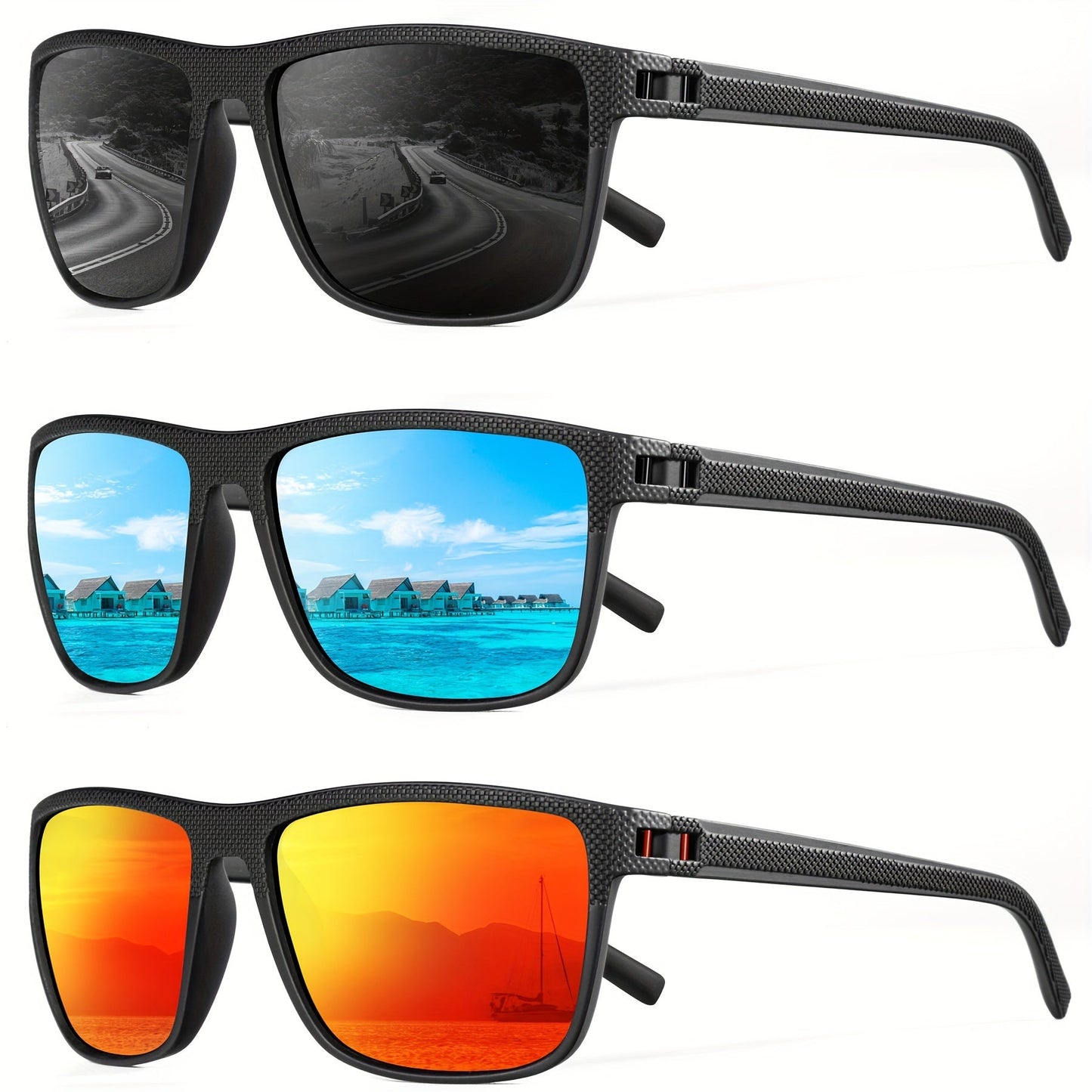 Sunglasses for Men - Polarized 3 Pack for Women Classic Square Sport Lightweight UV400 - product detail view 43