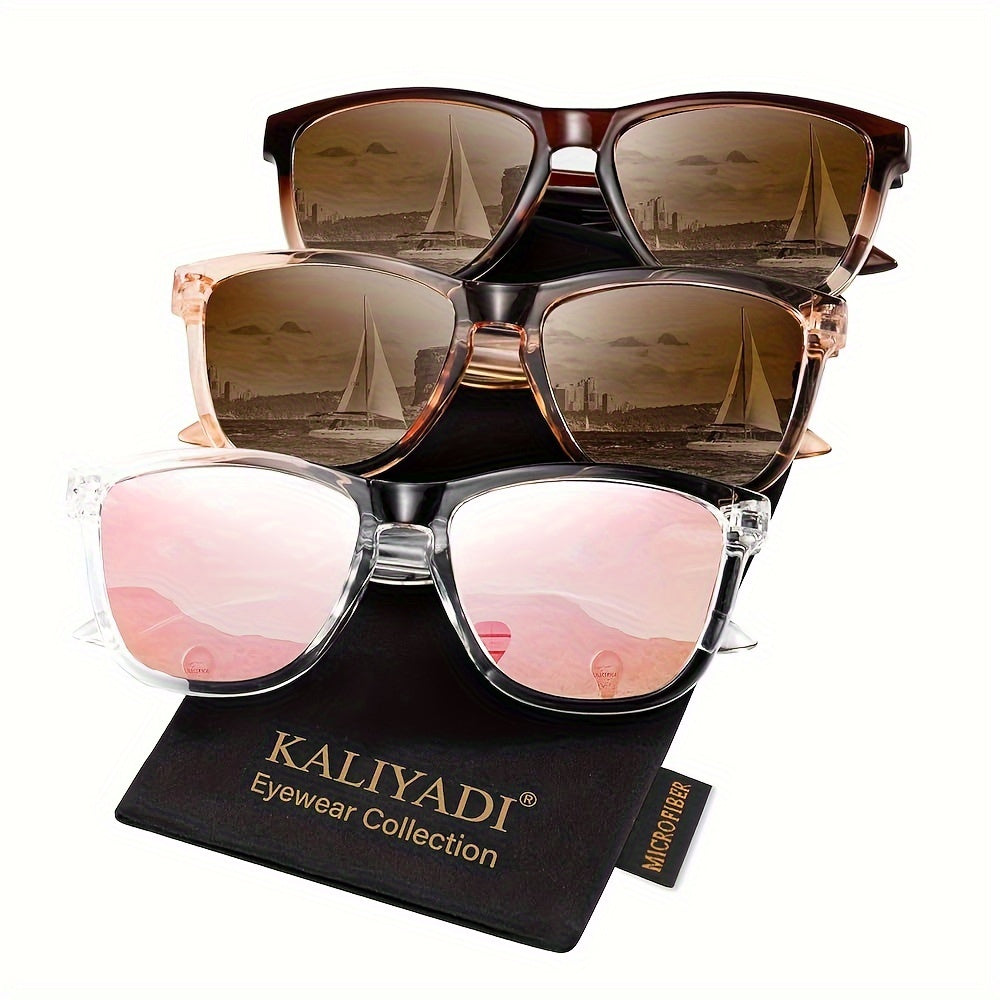 Sunglasses for Women - Polarized for 3 Pack Trendy Gradient Fashion Shades UV Protection - Ice - product detail view 36