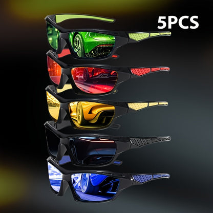 Sunglasses for Men - Polarized 5 Pack Wrap Around Rectangular Sport Cycling Driving UV - product detail view 9