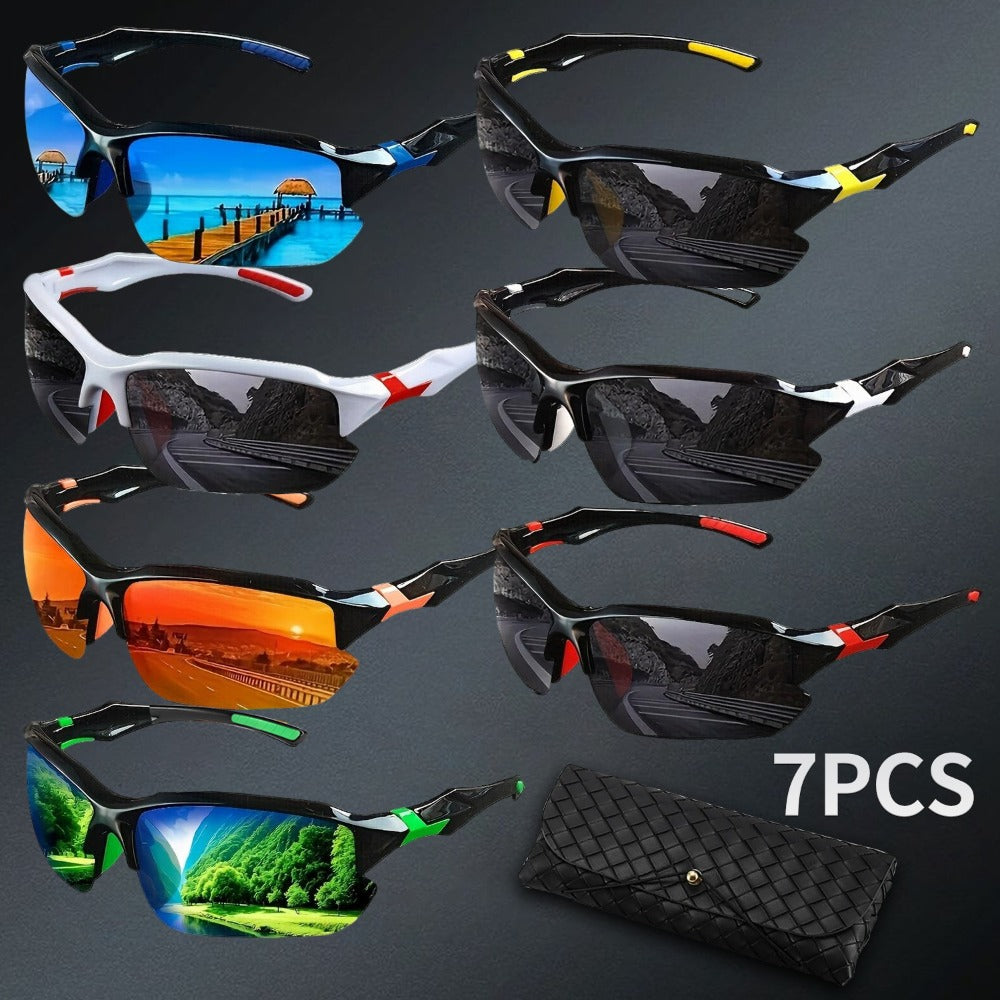 Sunglasses for Men - Polarized 7 Pairs Bulk Set UV400 Square Frame Sports Eyewear for Women - product detail view 2