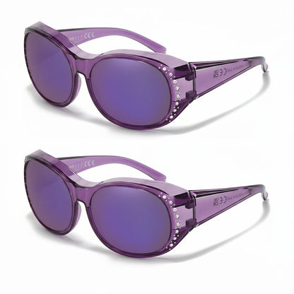 Sunglasses - Polarized Fit Over Glasses for Women 2 Pack, Rhinestone Accent Wraparound - product detail view 3