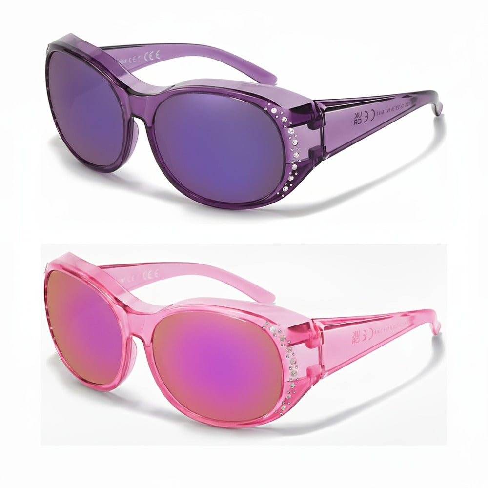 Sunglasses - Polarized Fit Over Glasses for Women 2 Pack, Rhinestone Accent Wraparound - product detail view 5