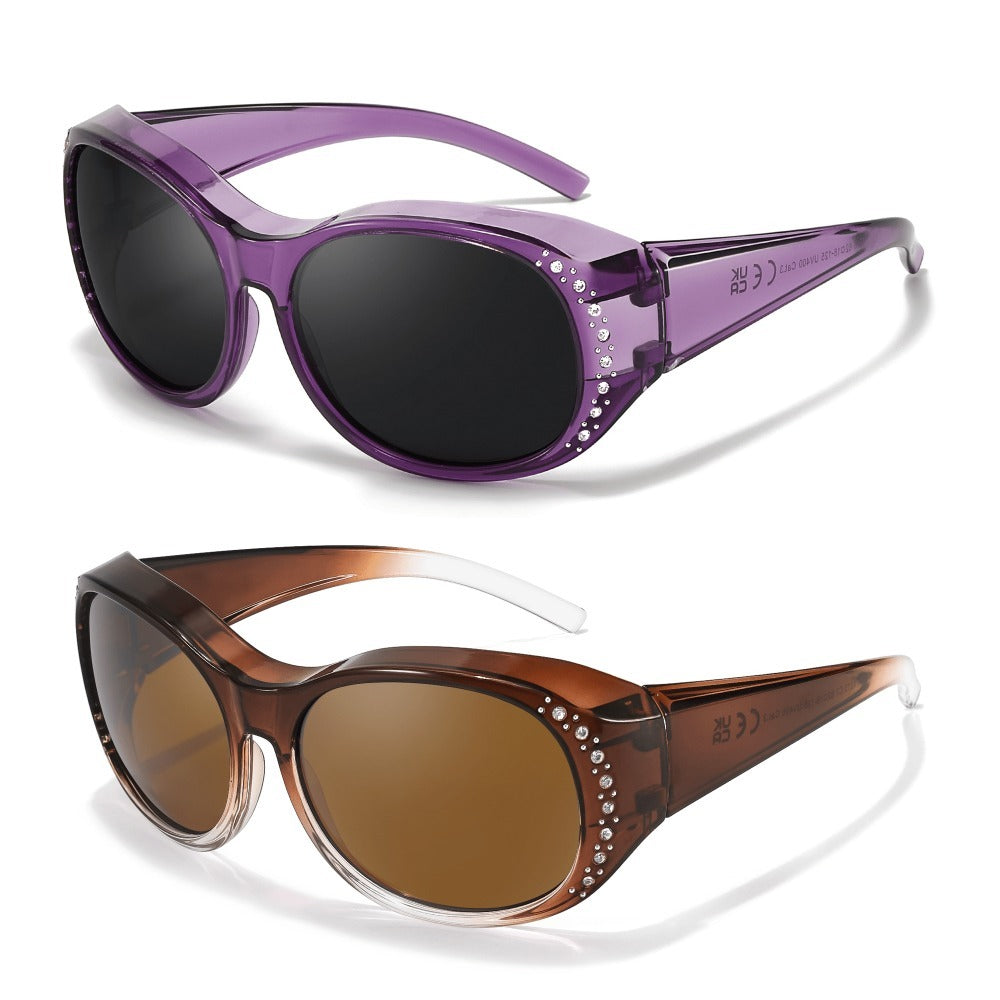 Sunglasses - Polarized Fit Over Glasses for Women 2 Pack, Rhinestone Accent Wraparound - product detail view 11