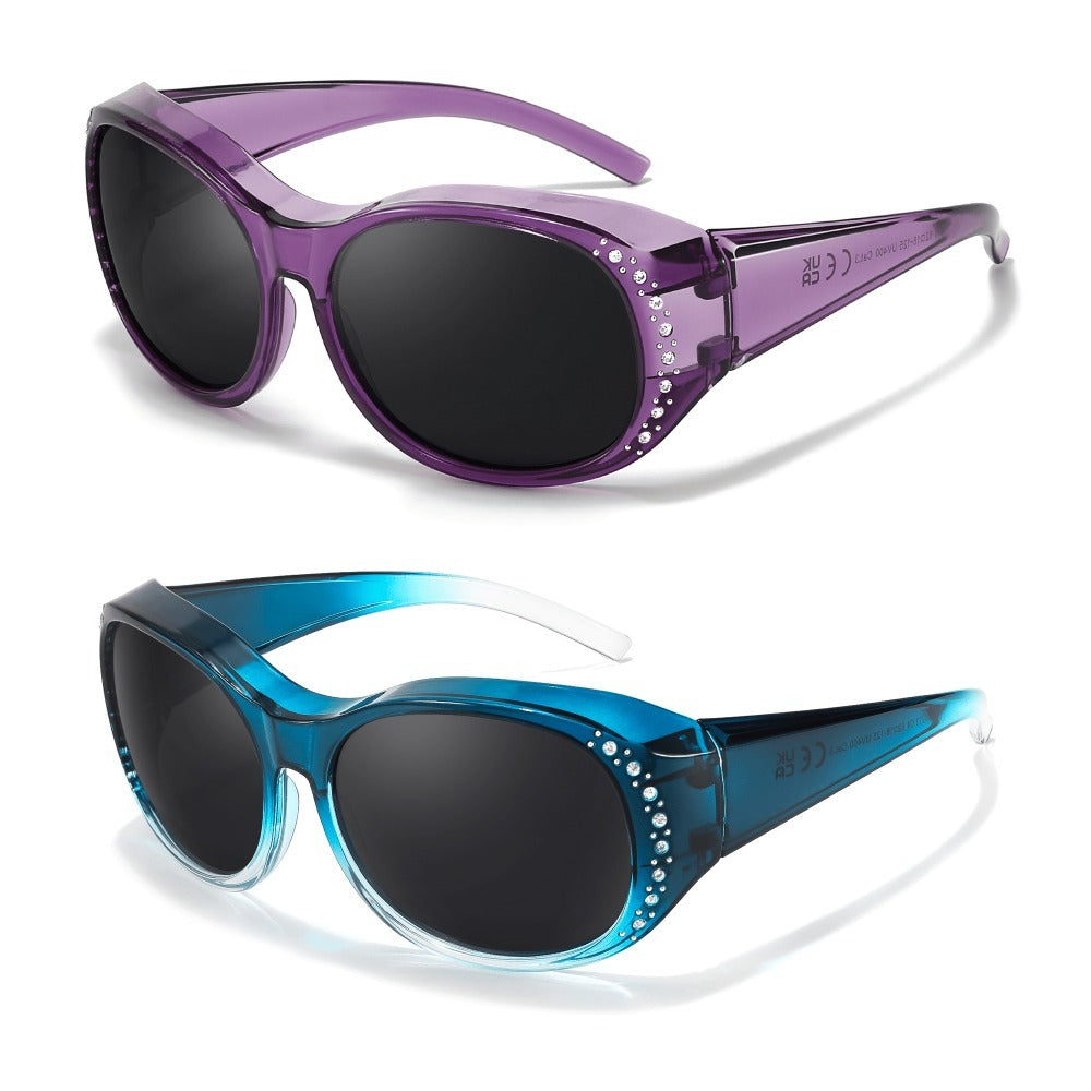 Sunglasses - Polarized Fit Over Glasses for Women 2 Pack, Rhinestone Accent Wraparound - product detail view 17
