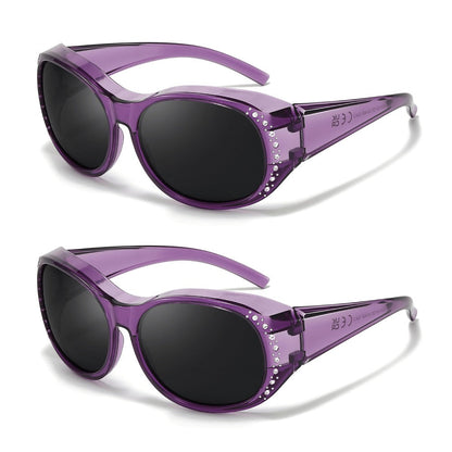 Sunglasses - Polarized Fit Over Glasses for Women 2 Pack, Rhinestone Accent Wraparound - product detail view 24