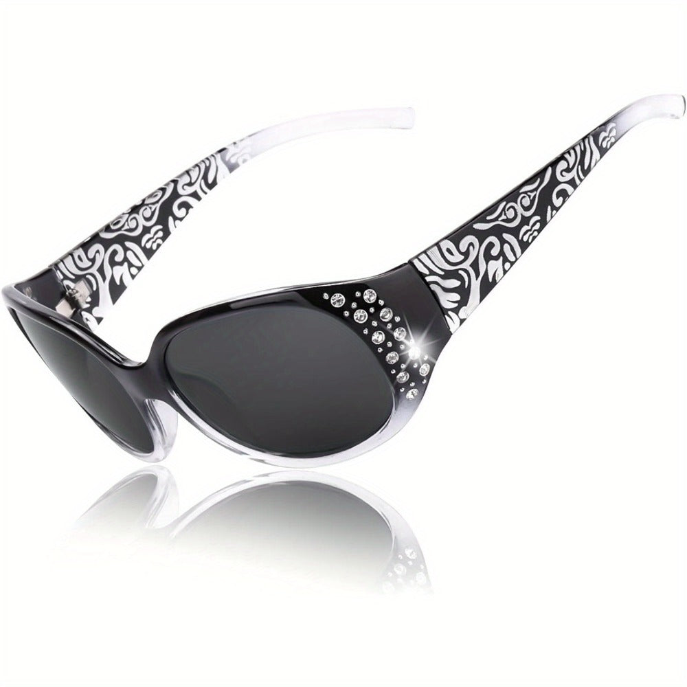 Sunglasses for Women - Polarized for Rhinestone Wrap Around Oversized Shield Lens UV400 - product detail view 4