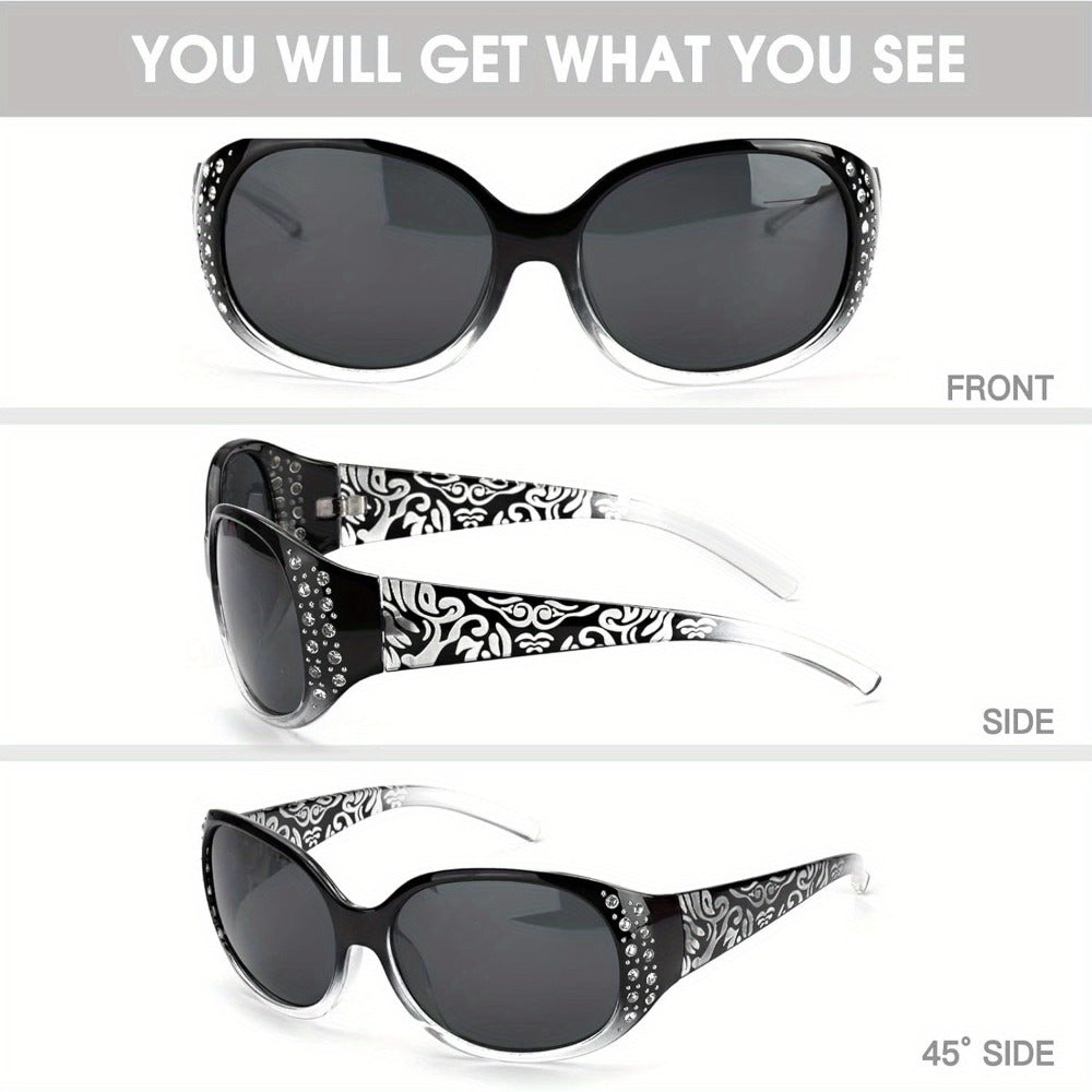 Sunglasses for Women - Polarized for Rhinestone Wrap Around Oversized Shield Lens UV400 - product detail view 9