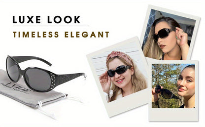 Sunglasses for Women - Polarized for Rhinestone Wrap Around Oversized Shield Lens UV400 - product detail view 12
