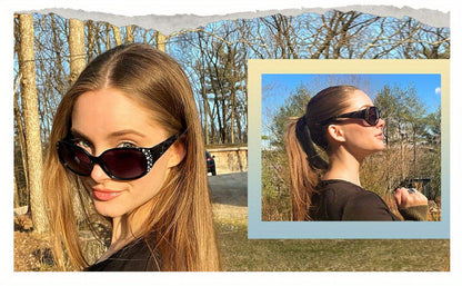 Sunglasses for Women - Polarized for Rhinestone Wrap Around Oversized Shield Lens UV400 - product detail view 13