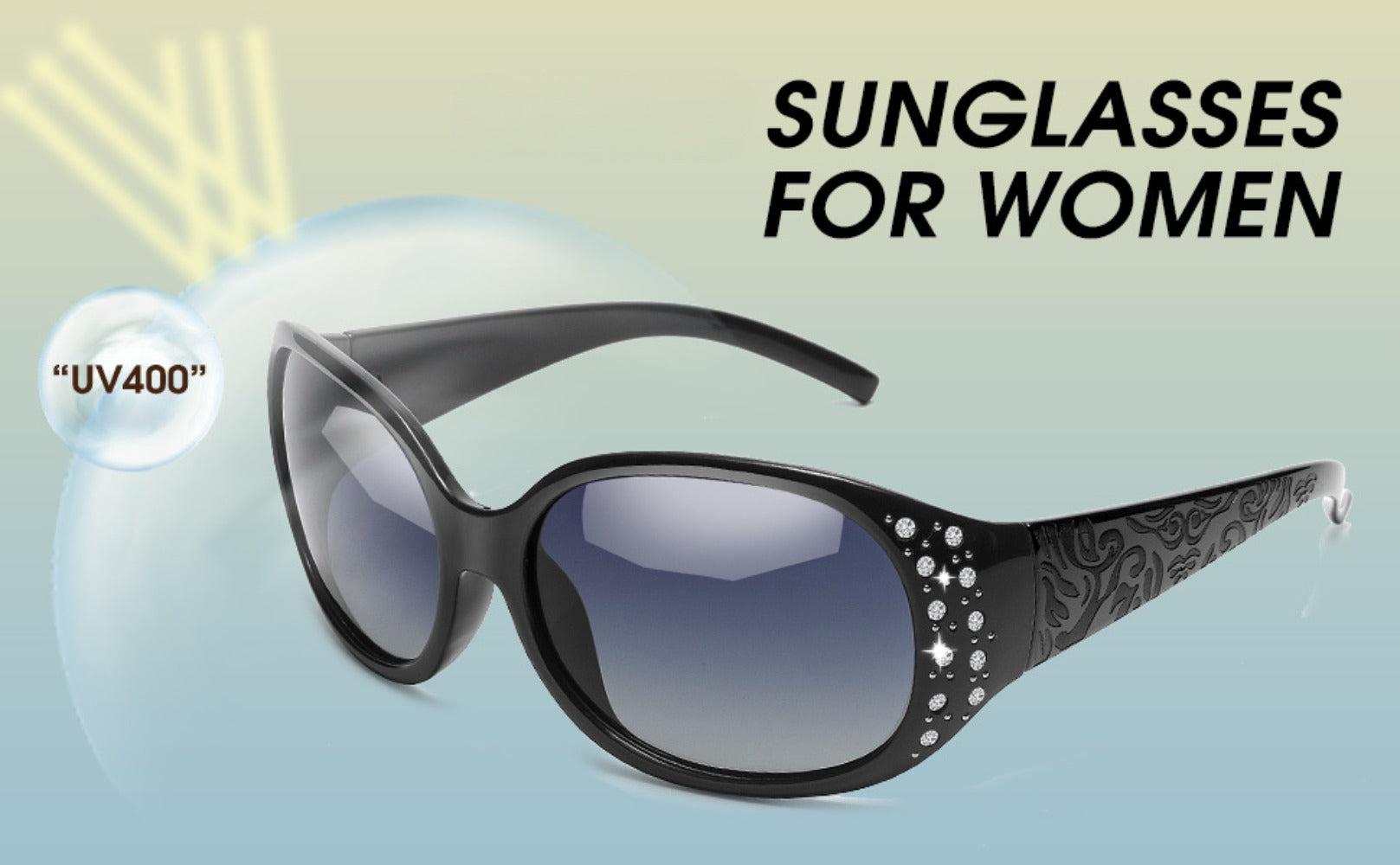 Sunglasses for Women - Polarized for Rhinestone Wrap Around Oversized Shield Lens UV400 - product detail view 14
