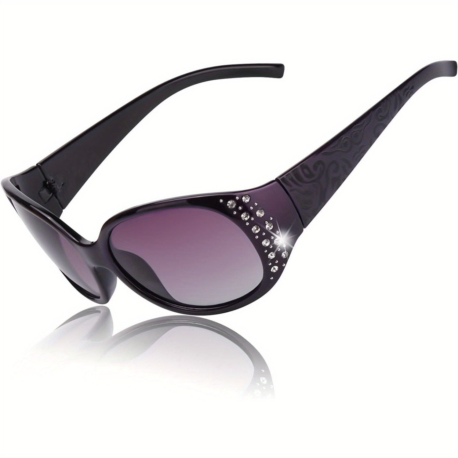 Sunglasses for Women - Polarized for Rhinestone Wrap Around Oversized Shield Lens UV400 - product detail view 15