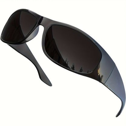 Sunglasses for Men - Polarized Wrap Around Super Dark Lens Lightweight Glossy Matte Frame Black - product detail view 3