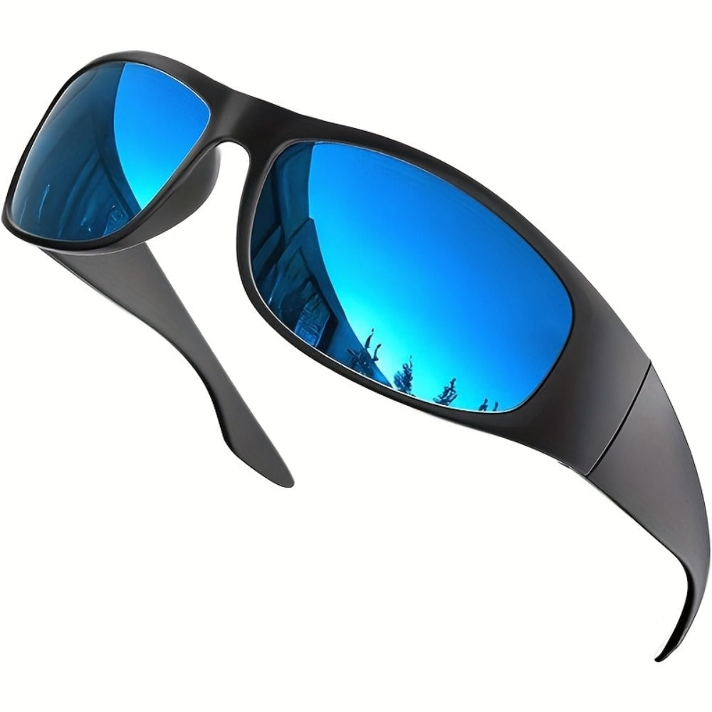 Sunglasses for Men - Polarized Wrap Around Super Dark Lens Lightweight Glossy Matte Frame Black - product detail view 5