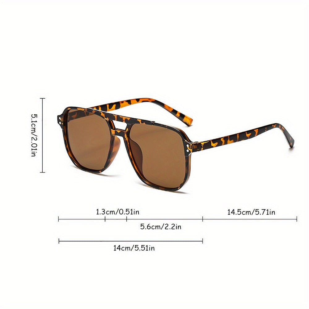 Sunglasses for Women - Rectangular for 3 Pack Leopard Print Dual Bridge Reflective Mirror Lens - product detail view 2