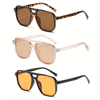 Sunglasses for Women - Rectangular for 3 Pack Leopard Print Dual Bridge Reflective Mirror Lens - product detail view 3