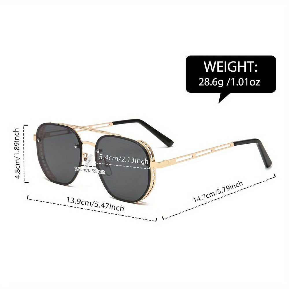 Sunglasses for Men - Retro Punk Oversized Round - Hollow Gold Metal Frame Gradient Lens for - product detail view 8