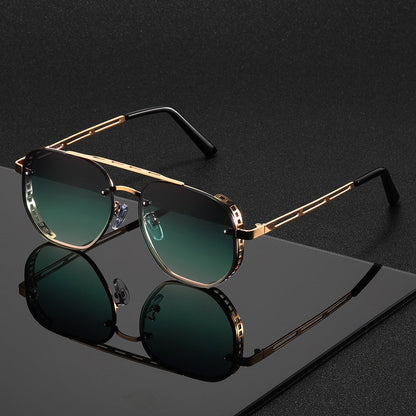 Sunglasses for Men - Retro Punk Oversized Round - Hollow Gold Metal Frame Gradient Lens for - product detail view 11