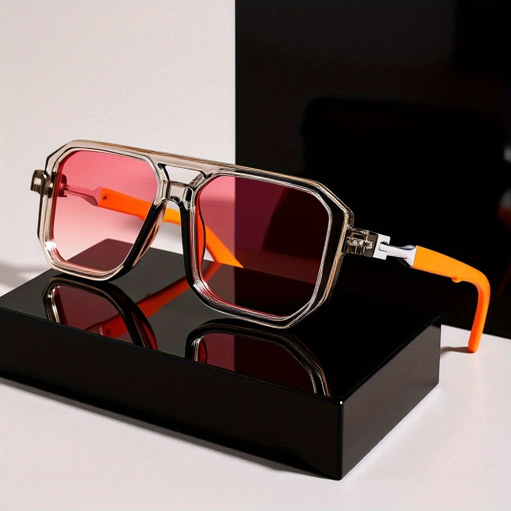 Sunglasses for Men - Retro Square UV400 Oversized Frame - Tortoiseshell Arms Unisex Fashion - product detail view 4