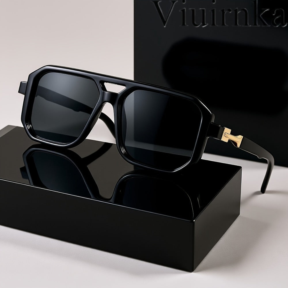 Sunglasses for Men - Retro Square UV400 Oversized Frame - Tortoiseshell Arms Unisex Fashion - product detail view 6