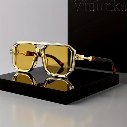 Sunglasses for Men - Retro Square UV400 Oversized Frame - Tortoiseshell Arms Unisex Fashion - product detail view 12
