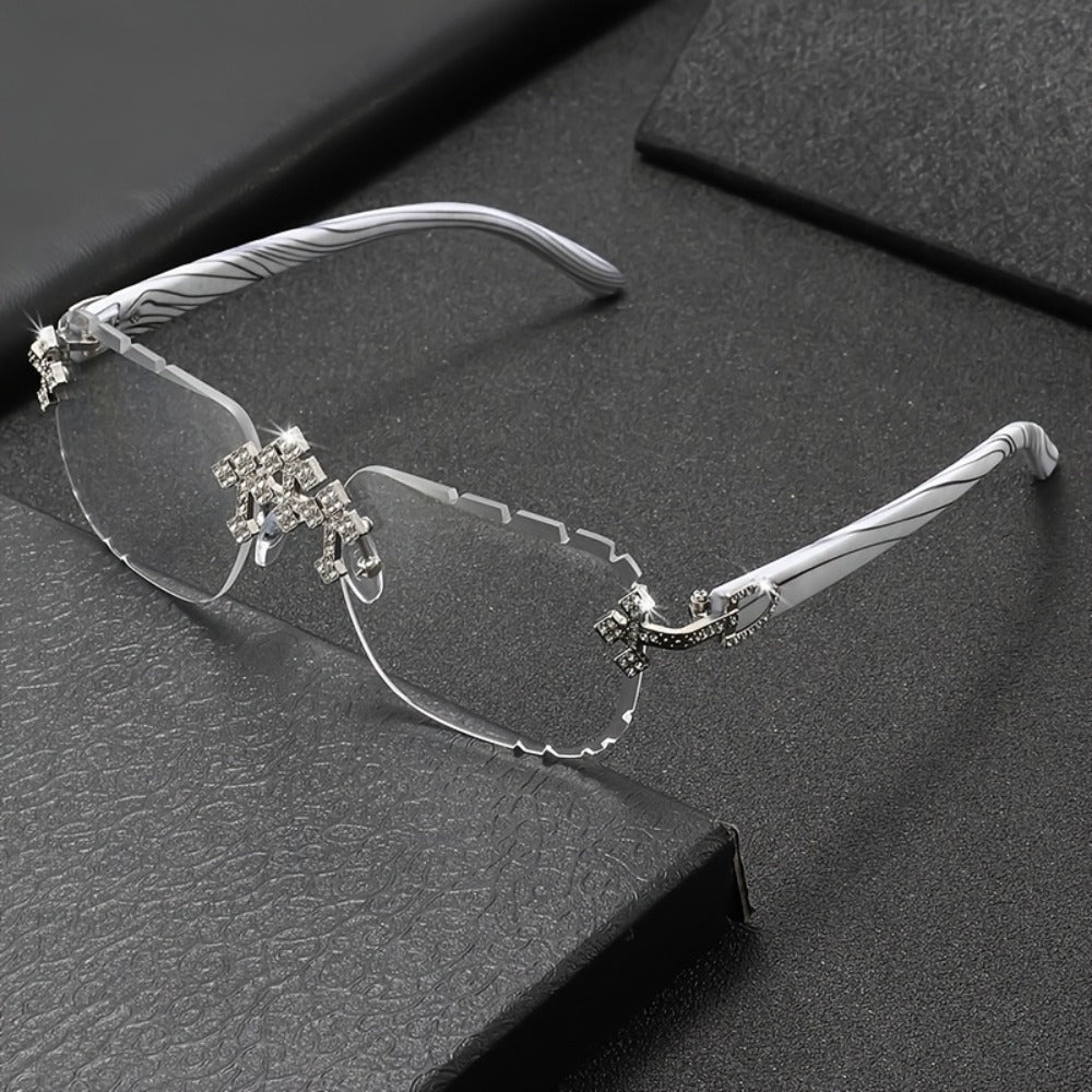 Sunglasses for Men - Rhinestone Frameless Square Glasses Decorative Fashion Eyewear for Women & - product detail view 6