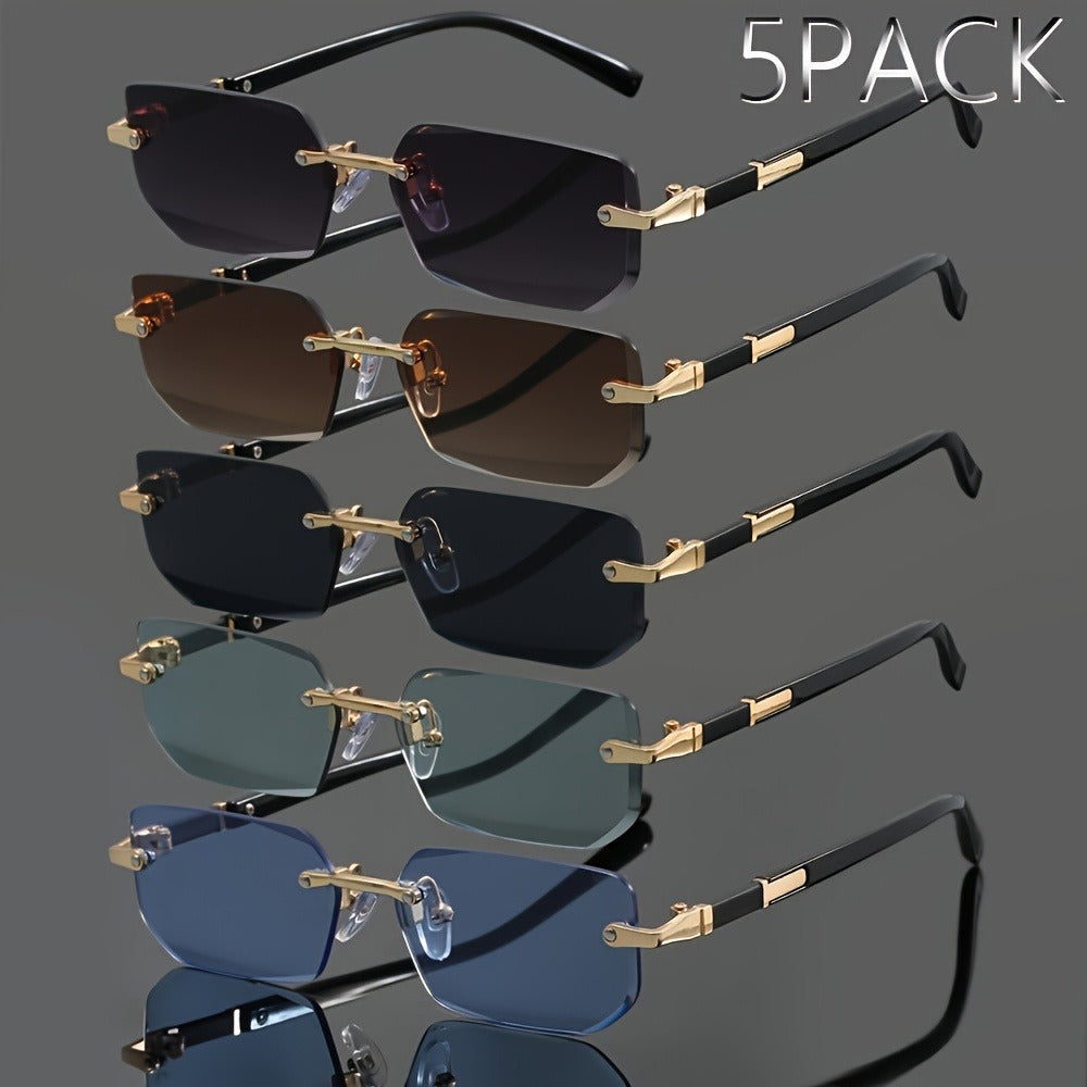 Sunglasses for Men - Rimless 5-Pack Women Frameless Metal Fashion Eyewear in Grey, Brown - product detail view 3