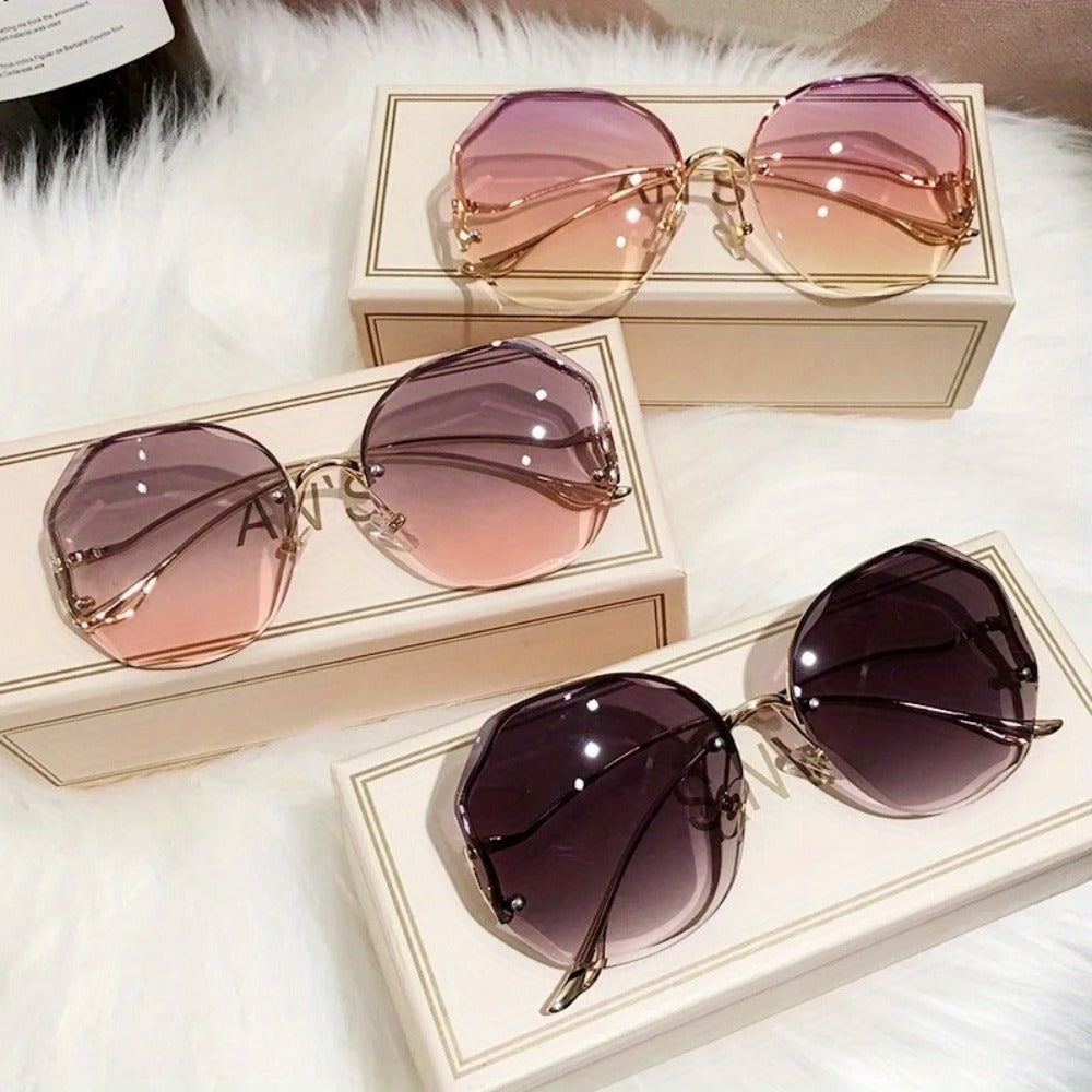 Sunglasses for Men - Rimless Glasses 3 Piece Set Frameless Metal Fashion Eyewear for Women - product detail view 4