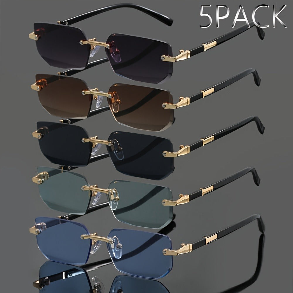 Sunglasses for Men - Rimless Glasses 5-Pack Frameless Metal Retro Slim for & Women, Multi-Color - product detail view 2