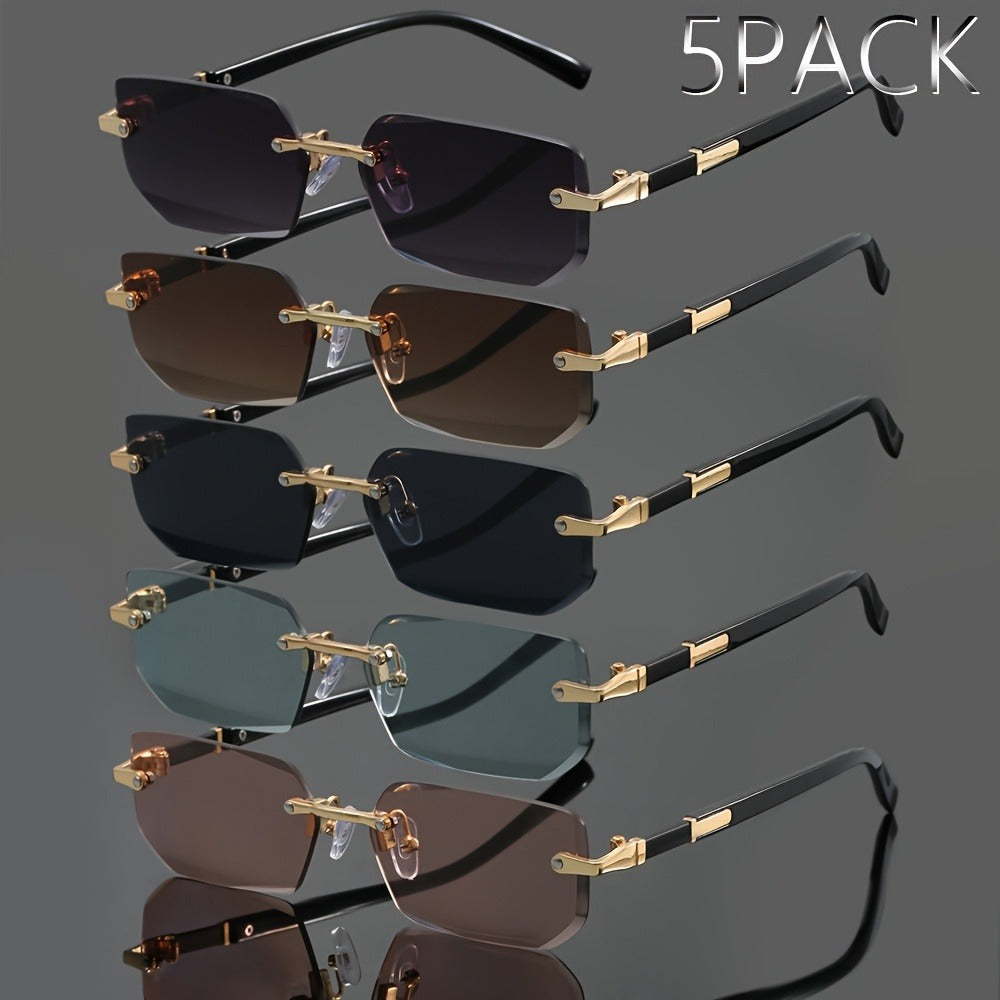 Sunglasses for Men - Rimless Glasses 5-Pack Frameless Metal Retro Slim for & Women, Multi-Color - product detail view 4