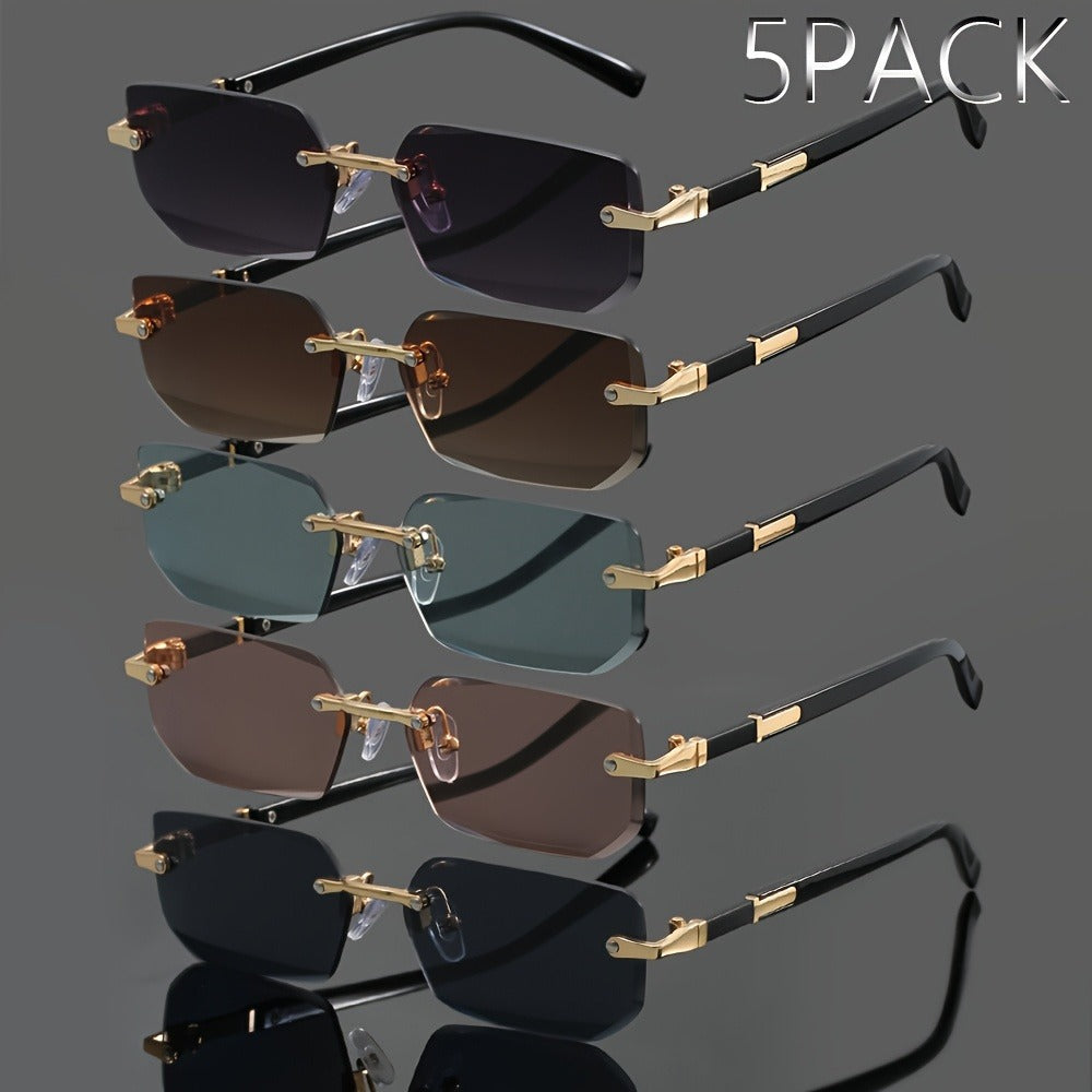 Sunglasses for Men - Rimless Glasses 5-Pack Frameless Metal Retro Slim for & Women, Multi-Color - product detail view 5