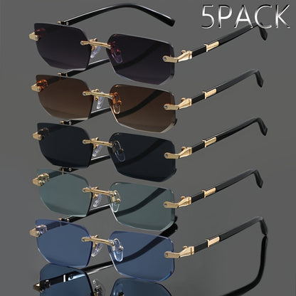 Sunglasses for Men - Rimless Glasses 5-Pack Frameless Metal Retro Slim for & Women, Multi-Color - product detail view 6