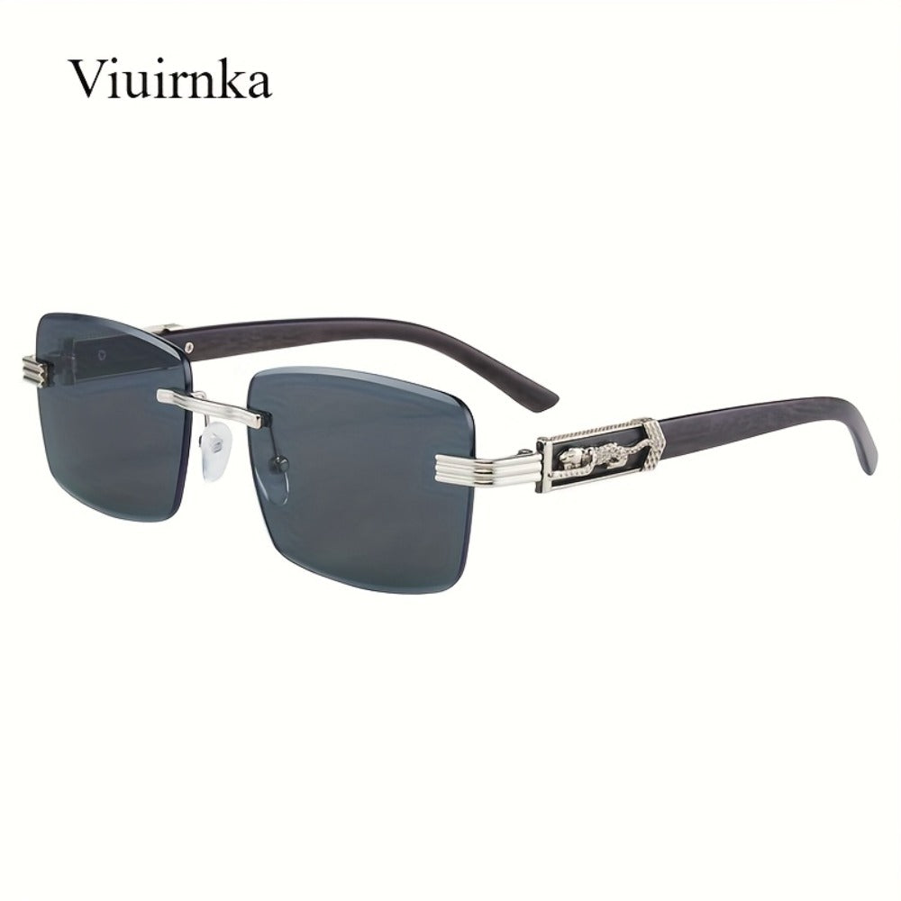 Sunglasses for Men - Rimless Rectangle Glasses for Women , Vintage Leopard Temple Design - product detail view 3