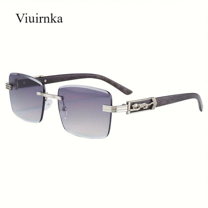 Sunglasses for Men - Rimless Rectangle Glasses for Women , Vintage Leopard Temple Design - product detail view 4