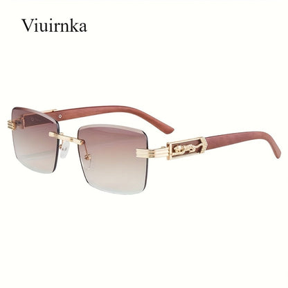 Sunglasses for Men - Rimless Rectangle Glasses for Women , Vintage Leopard Temple Design - product detail view 13