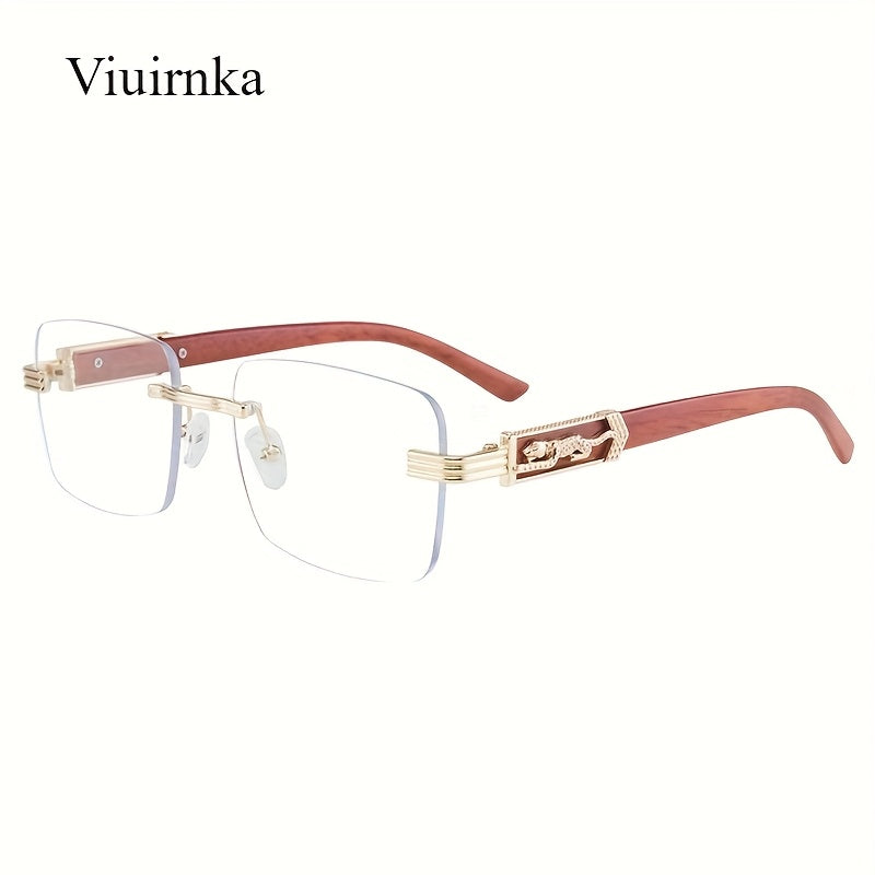 Sunglasses for Men - Rimless Rectangle Glasses for Women , Vintage Leopard Temple Design - product detail view 20