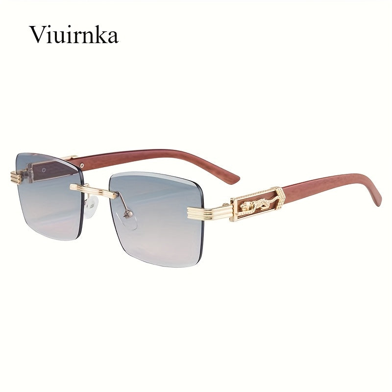 Sunglasses for Men - Rimless Rectangle Glasses for Women , Vintage Leopard Temple Design - product detail view 21
