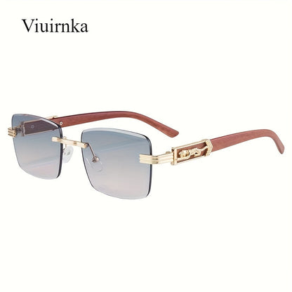 Sunglasses for Men - Rimless Rectangle Glasses for Women , Vintage Leopard Temple Design - product detail view 21