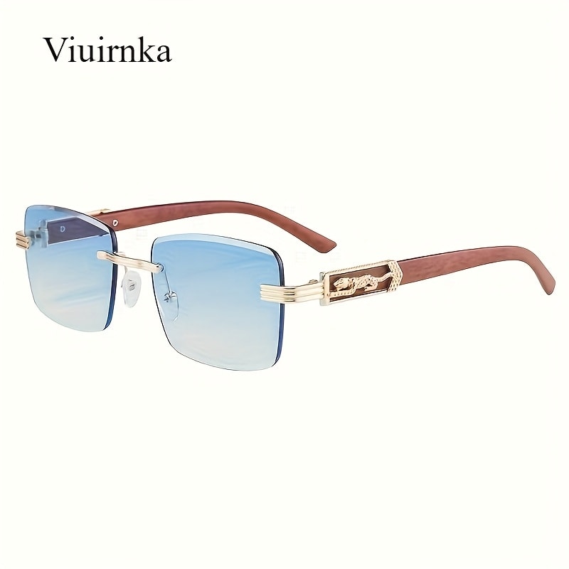 Sunglasses for Men - Rimless Rectangle Glasses for Women , Vintage Leopard Temple Design - product detail view 25