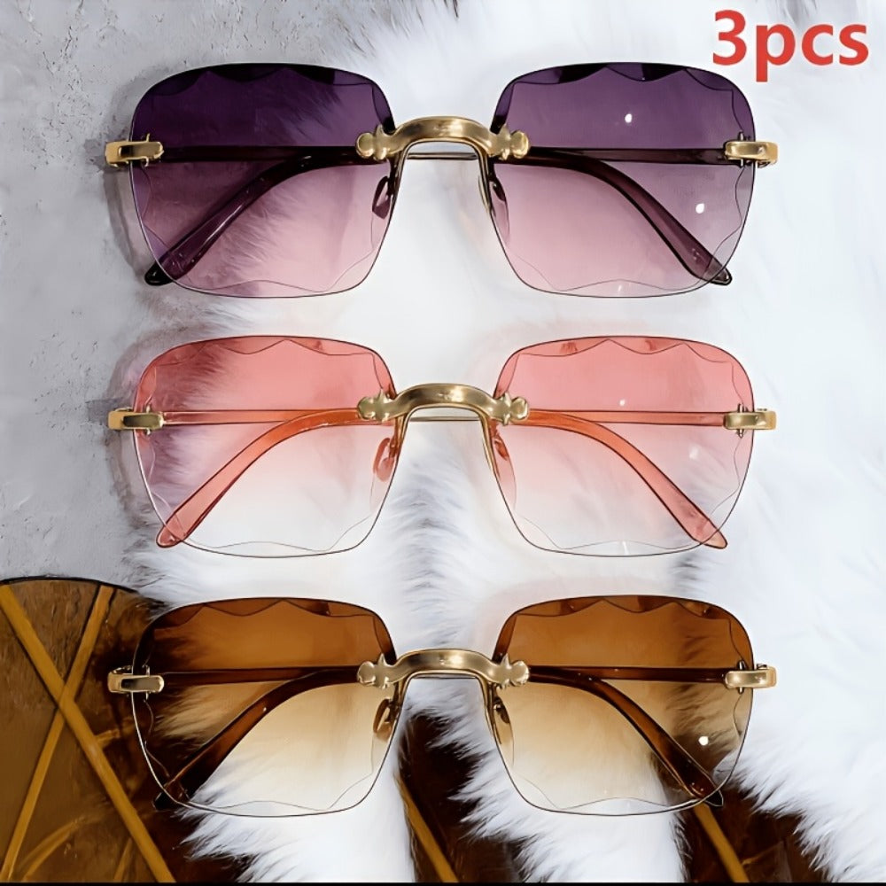 Sunglasses for Women - Rimless Square for 3 Pack - Trendy Frameless Tinted Glass Lenses - product detail view 2