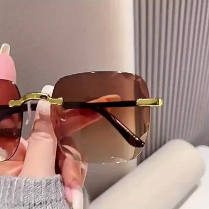 Sunglasses for Women - Rimless Square for 3 Pack - Trendy Frameless Tinted Glass Lenses - product detail view 10