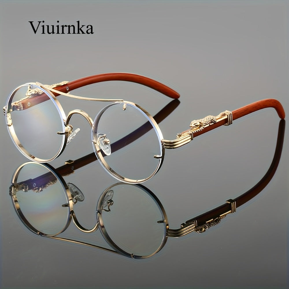 Sunglasses for Men - Round Metal Frame Double Bridge Gradient Lenses Leopard Hinge Luxury - product detail view 4