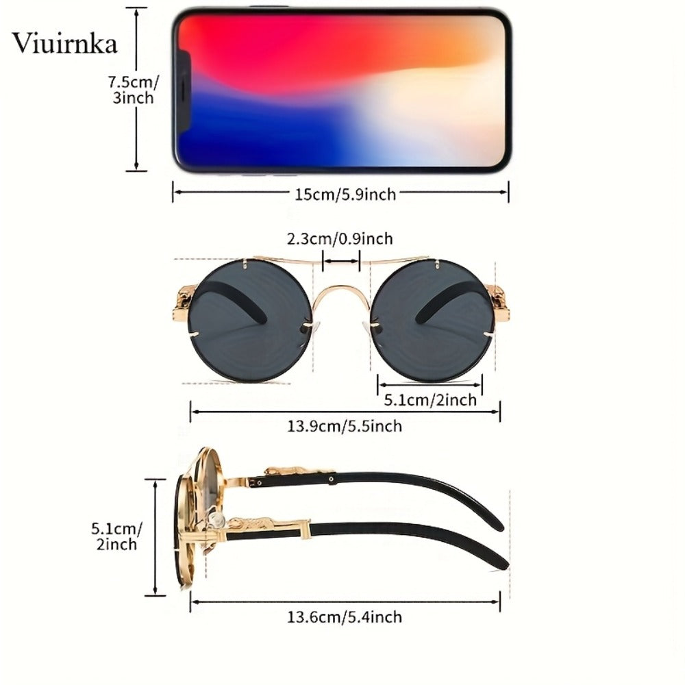 Sunglasses for Men - Round Metal Frame Double Bridge Gradient Lenses Leopard Hinge Luxury - product detail view 5