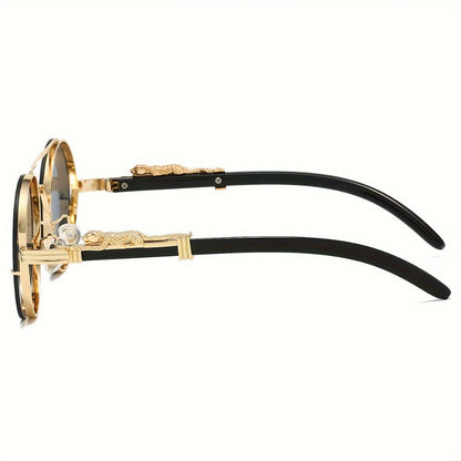 Sunglasses for Men - Round Metal Frame Double Bridge Gradient Lenses Leopard Hinge Luxury - product detail view 14