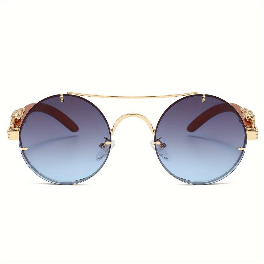 Sunglasses for Men - Round Metal Frame Double Bridge Gradient Lenses Leopard Hinge Luxury - product detail view 16