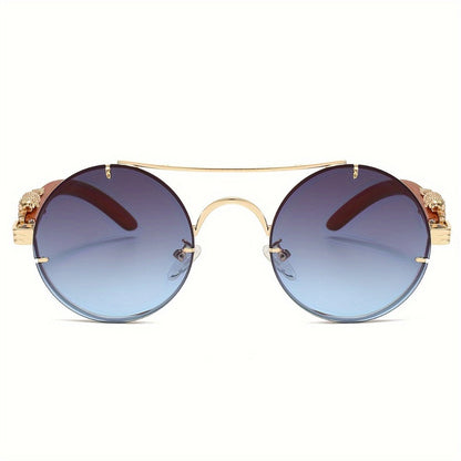 Sunglasses for Men - Round Metal Frame Double Bridge Gradient Lenses Leopard Hinge Luxury - product detail view 16