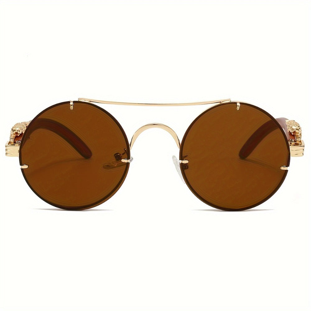 Sunglasses for Men - Round Metal Frame Double Bridge Gradient Lenses Leopard Hinge Luxury - product detail view 17