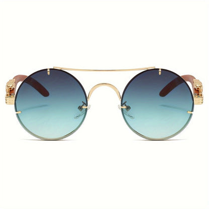 Sunglasses for Men - Round Metal Frame Double Bridge Gradient Lenses Leopard Hinge Luxury - product detail view 19