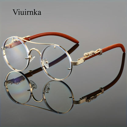 Sunglasses for Men - Round Women Metal Frame Double Bridge Gradient PC Lenses Leopard Hinge - product detail view 3