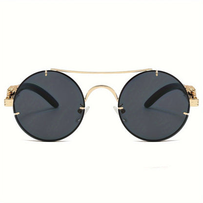 Sunglasses for Men - Round Women Metal Frame Double Bridge Gradient PC Lenses Leopard Hinge - product detail view 9